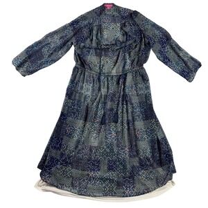 Woman Within Blue Patchwork Tassel Midi Dress Plus Size 20W Elastic Waist 4006-2